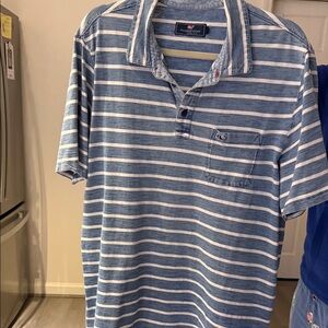 Vineyard Vines Men's Polo in Blue and White Stripes